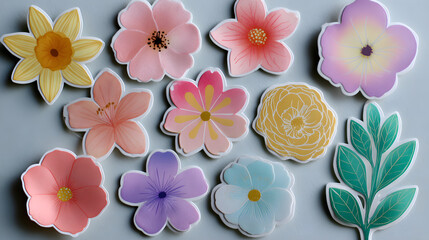 Wall Mural - Cute Pastel Flower Sticker Die Cut Layout