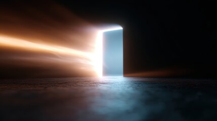 Wall Mural - Abstract background of a conceptual portal or gateway made of light, leading to an unknown space. Opportunity, mystery. Dynamic, glowing.