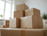 Moving day excitement with stacked cardboard boxes ready for a new home adventure and fresh beginnings