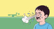 © Kanan Studio - Upset young boy crying and sneezing profusely outdoors.