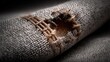 © Thamonchanok - Torn section of knit linen concept. Close-up of a fabric roll with a visible tear and frayed edges.