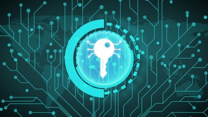 Wall Mural - Key symbol icon animation neon glow on black background