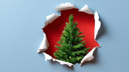 Wall Mural - christmas tree is shown through a hole in a piece of paper