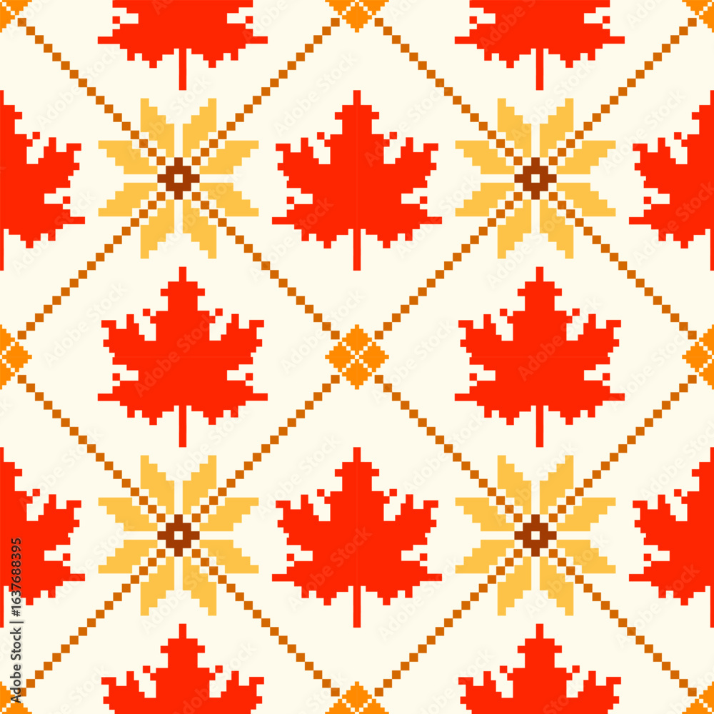 Pixel maple leaf seamless pattern for background fabric Stock Vector ...