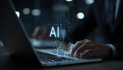 Person using laptop, AI overlay