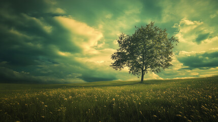 Wall Mural - green field and blue sky. field and clouds