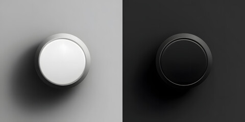 Poster - Contrast of the Button: Capturing the essence of duality with two buttons, one a pristine white, the other a deep black, each set against complementary backgrounds, symbolizing choices and decisions.