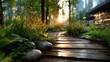 © senadlife - This beautiful garden pathway, illuminated by warm sunlight, invites you to take a peaceful stroll among vibrant flowers and natural textures, promoting tranquility and harmony.