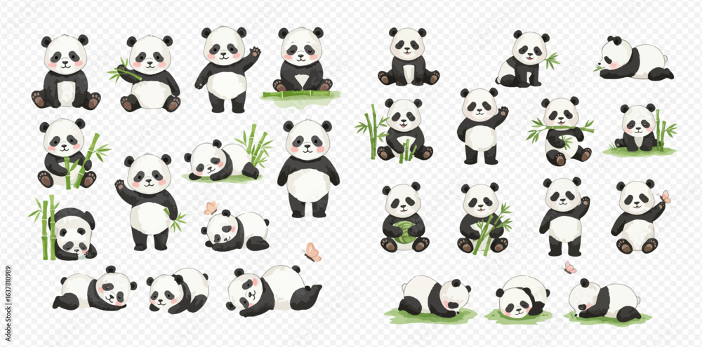An adorable collection of illustrated panda bears in different cute ...