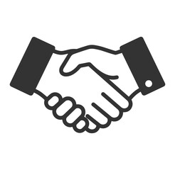 Simple black and white line art illustration of a handshake for business agreements