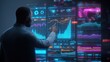 © The Little Hut - Data Analyst Examining Stock Market Charts and Financial Statistics on Multiple Glowing High Tech Displays