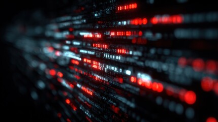 Poster - Abstract Technology Background with Red and White Binary Data Stream, Information Technology Concept