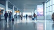 © Generative AI - Airport Terminal Blurred Motion with People Walking and Advertising Billboard, Modern Architecture and Travel Concept