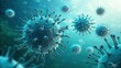 © SH Stock - A microscopic view of virus cells floating in a blue liquid environment
