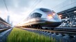 © Generative AI - Modern High-Speed Train at Station: Advanced Transportation and Green Energy Efficiency in Futuristic Design