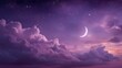 © Tanvir - Sleepy purple evening mystical moonlight sky with clouds and stars tranquil slumber relaxing meditation cosmos background backdrop wallpaper crescent moon .