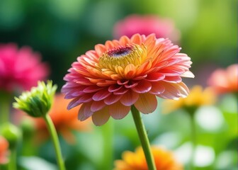Wall Mural - Colorful flower petals unfurl on a delicate green stem