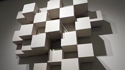 Three Dimensional Geometric Art White Cubes on a Gray Wall Modern Minimalist Sculpture