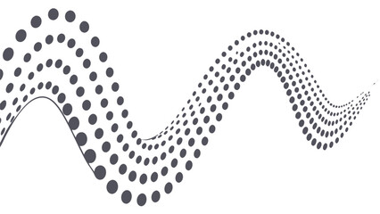 Wavy line of dots isolated on white background, creating a modern and abstract pattern for design elements and decorative backgrounds