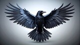 A powerful black raven with majestic wings spread wide. A symbolic concept of freedom, mystery, and dark gothic magic.