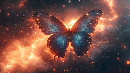 Poster - cosmic butterfly amid a swirling lightning storm