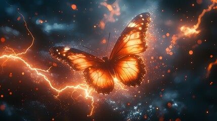 Wall Mural - captivating cosmic butterfly amid a swirling lightning storm