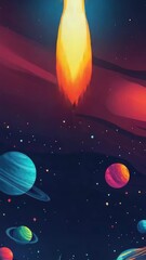Wall Mural - artwork of rocket in space with planets and stars.