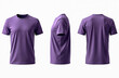 © miss irine - Set of versatile purple t-shirts, featuring front, side, back views ideal for mockup design. Plain, short-sleeve garment made of cotton fabric, suitable for casual wear. Unisex apparel offers blank