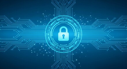 Wall Mural - secure data protection digital padlock icon on abstract circuit board background