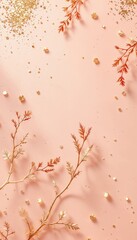 Wall Mural - Beautiful Candid Photography of Natural Elements on Soft Pink Background with Delicate Gold Accents and Sparkling Glitter for Creative Projects