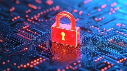 Poster - cybersecurity digital security padlock on circuit board data protection concept