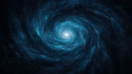 Wall Mural - A mesmerizing spiral galaxy with deep blue hues, swirling stars, and a bright central core, evoking the vastness of the universe.