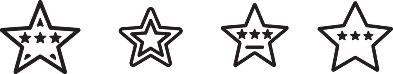Minimalist black and white line icon of a star rating, vector style, isolated on white background.