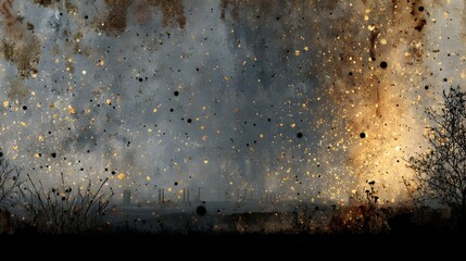 Wall Mural - A serene and captivating night landscape featuring silhouetted trees against a dramatic sky filled with twinkling stars creating a mystical and enchanting atmosphere
