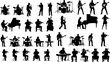 © Ninja in Pajamas - Large group silhouettes set of musicians playing various musical instruments vector collection.