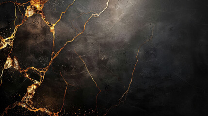 Poster - Stunning abstract background featuring dark textures with golden veins and cracks, creating dramatic and elegant appearance. This design is perfect for various creative projects