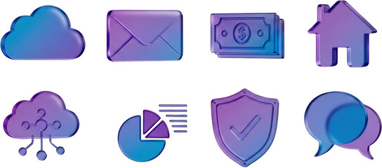 Digital icons cloud envelope money house network chart shield chat isolate technology data internet communication