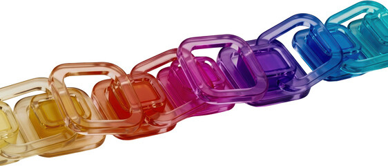 Transparent gradient chain links connected in a diagonal line isolate connection technology network digital transparent background