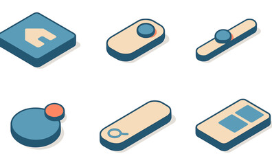Collection of isometric buttons and icons for user interface design