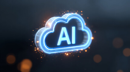 Futuristic AI cloud symbol illuminated with blue light, representing advanced technology and innovation in artificial intelligence.