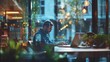 © ProArt - A man working on a laptop in a cozy cafe with a view of the city outside.