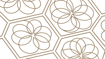 Seamless geometric pattern with flower inside hexagon isolated on white background for textile or wallpaper design, modern decorative ornament