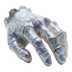Wall Mural - Isolated Hand Sculpture with Cracked Surface on Transparent Background