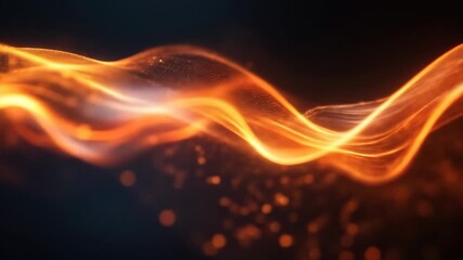 Wall Mural - Abstract wavy orange light streaks with bokeh on a dark background