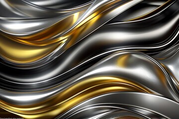 Canvas Print - Abstract Gold and Silver Liquid Metal Waves: Luxurious, Elegant, and Modern Background Texture