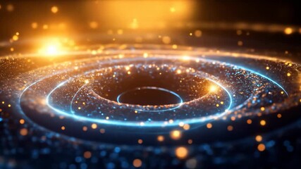 Wall Mural - Glowing concentric circles of particles with a dark center, on black