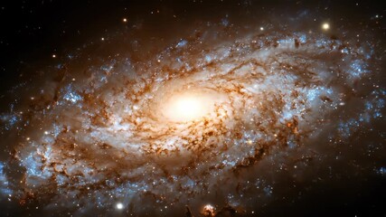Wall Mural - Spiral galaxy with bright core and blue outer arms in dark starry space