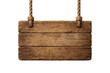 © MDNANNU - Rustic Wooden Signboard Suspended by Thick Rope with Knots, Offering a Textured Surface for Text or Design