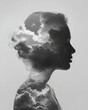 © Stocklyn - Woman's Silhouette with Sky Inside, Profile View, Studio Shot, Thoughtful Expression, Mind Concept