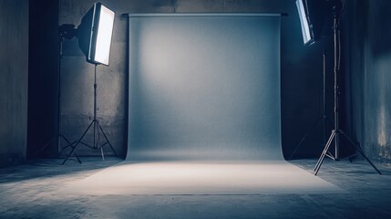 Wall Mural - low angle photo of studio grey textured background lighted with soft light from the right to the lef
